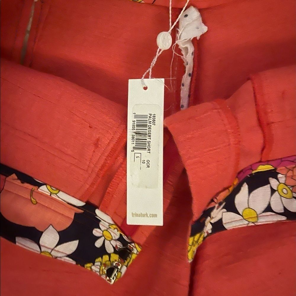 Trina Turk Coral-Peach High Waist Tailored Shorts - Picture 7 of 7